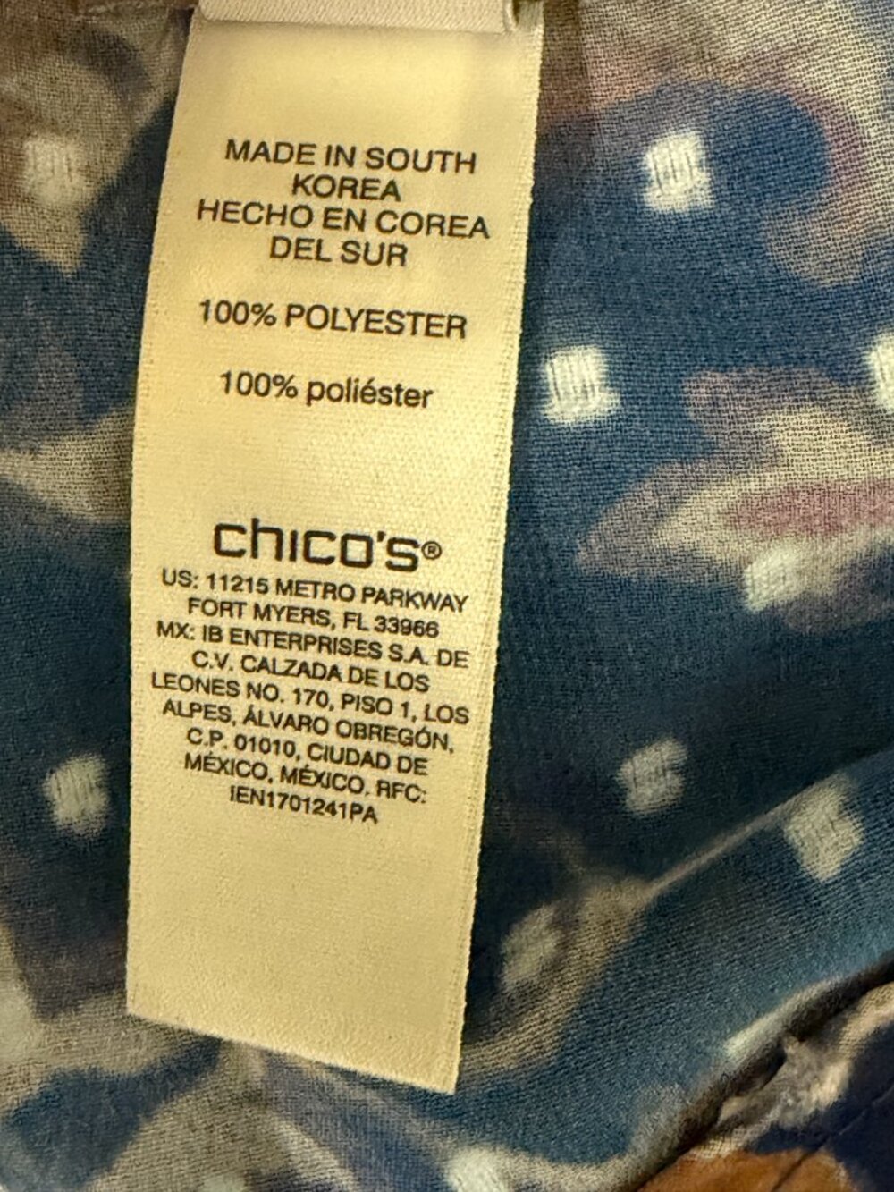 Chicos Sheer Dolman Top Blouse Shirt Asymmetrical Paisley Floral Blue S M - Picture 7 of 8